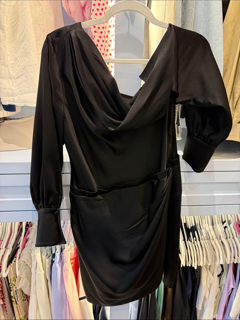 Jonathan Simkhai Black One-Shoulder Draped Satin Mini Dress